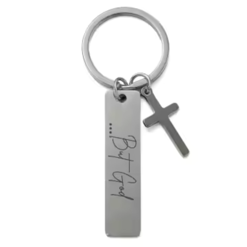 “…But God” Pendant Keychain with Cross Charm