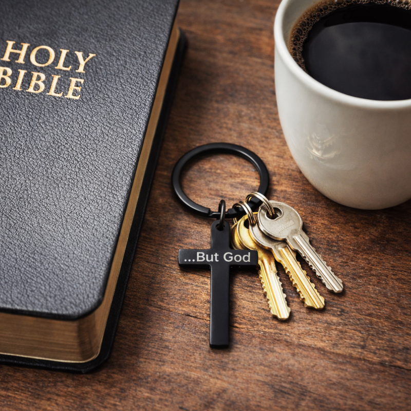 "...But God" Cross Keychain