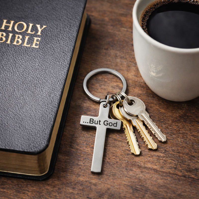 "...But God" Cross Keychain