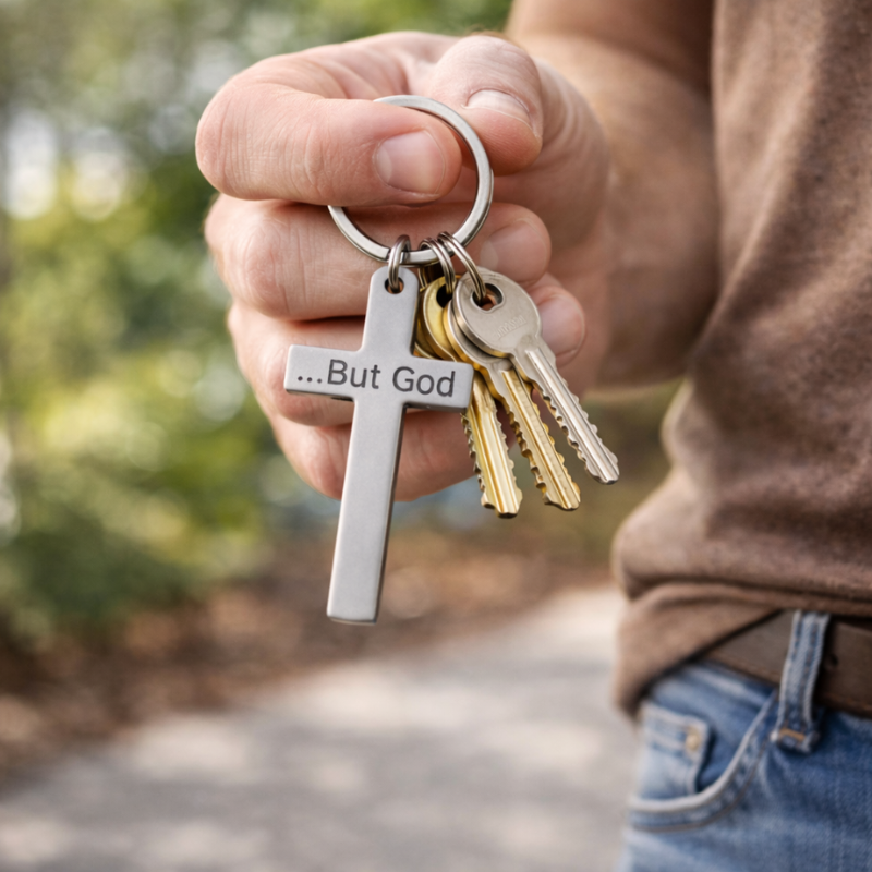 "...But God" Cross Keychain