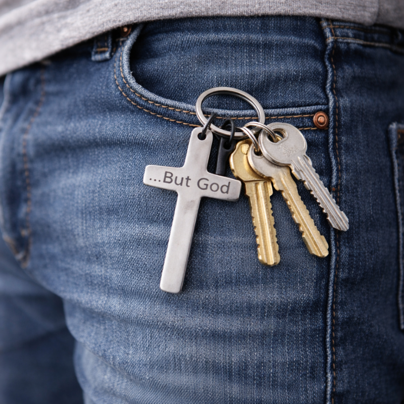"...But God" Cross Keychain