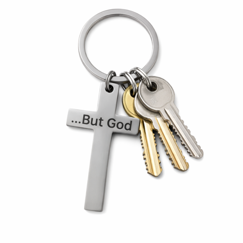 "...But God" Cross Keychain