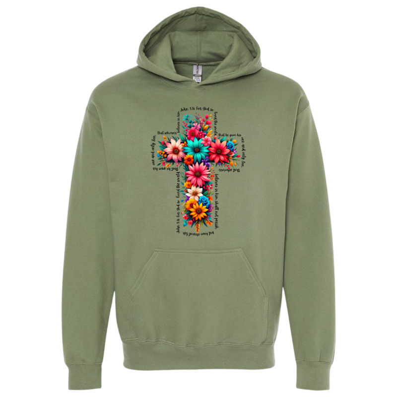 Floral Cross John 3:16 Hoodie