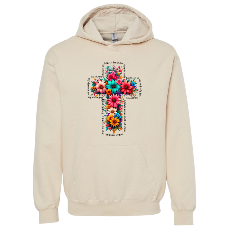 Floral Cross John 3:16 Hoodie