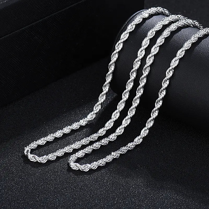 Silver Rope Chain Necklace 21"