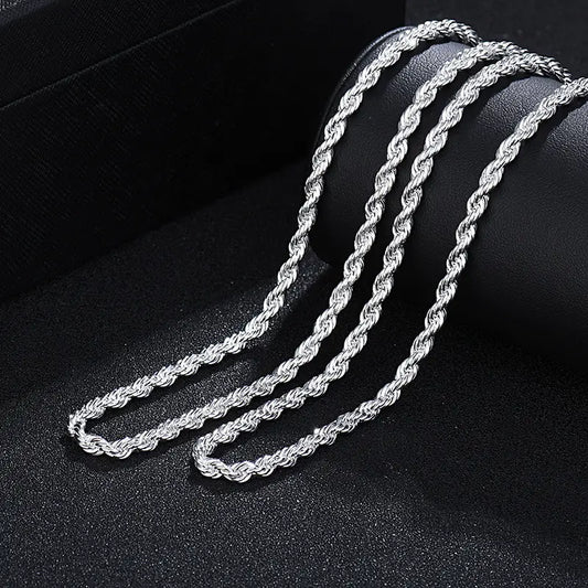 Silver Rope Chain Necklace 21"